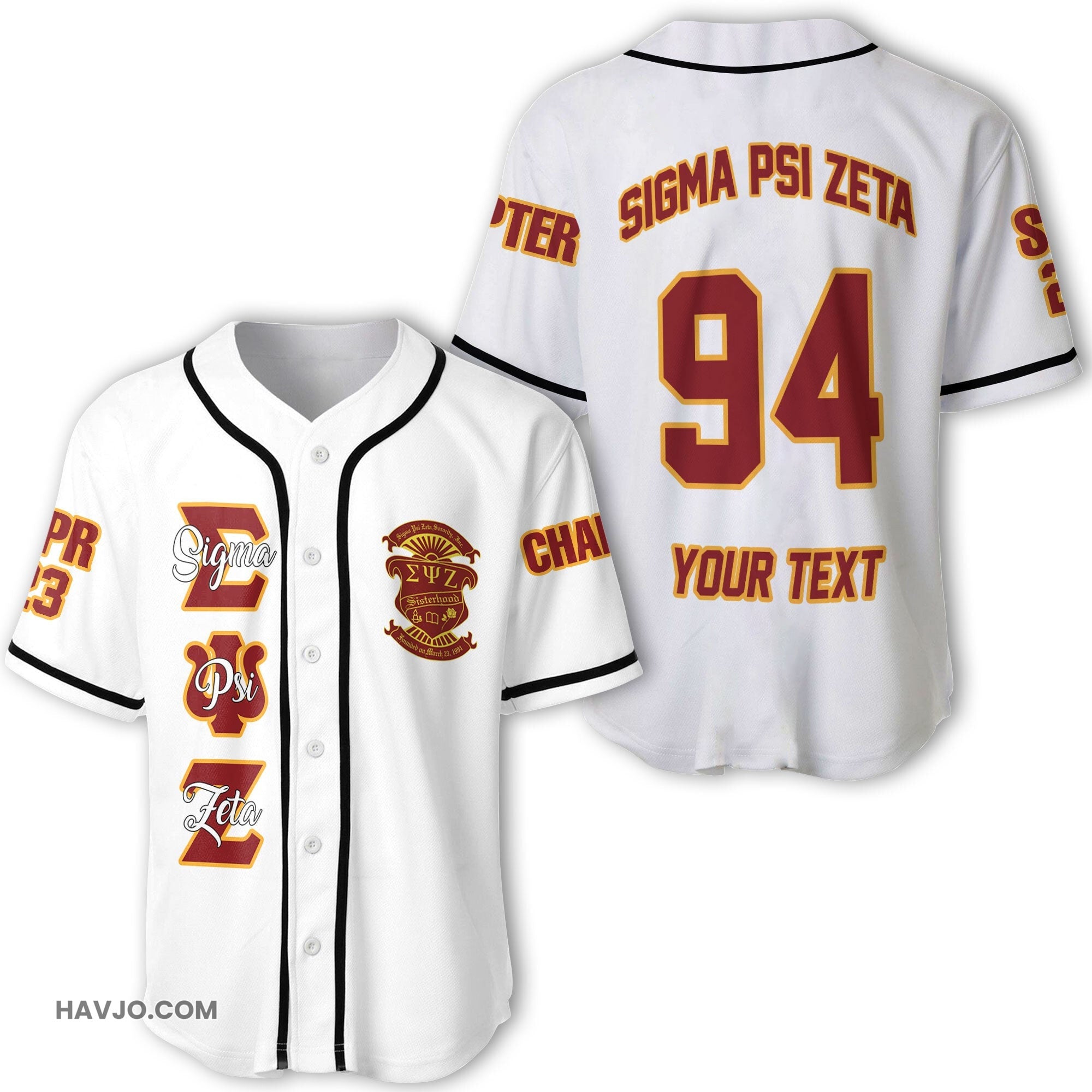 Sorority Personalized Sigma Psi Zeta Original White Style Baseball Jersey
