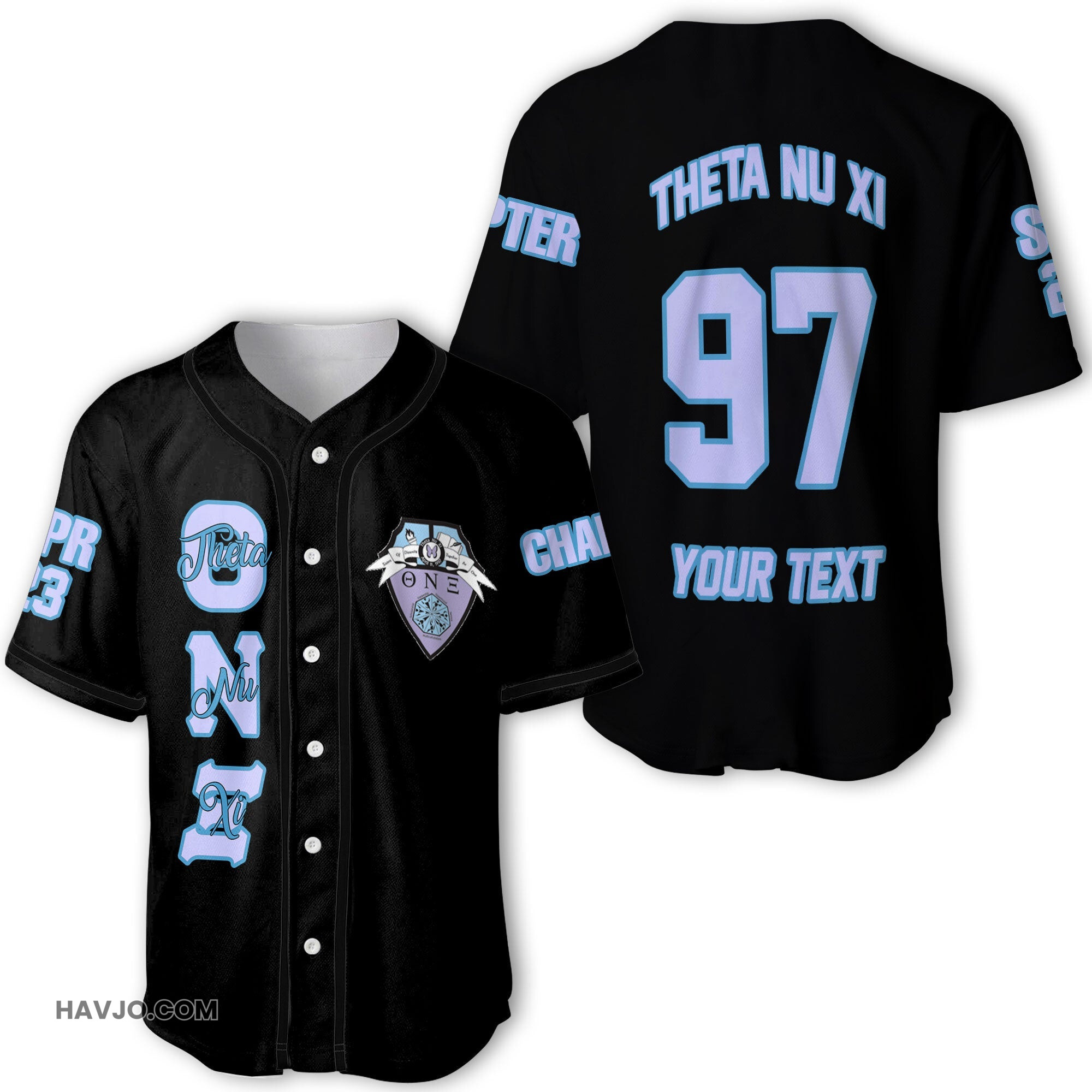 Sorority Personalized Theta Nu Xi Original Dark Style Baseball Jersey