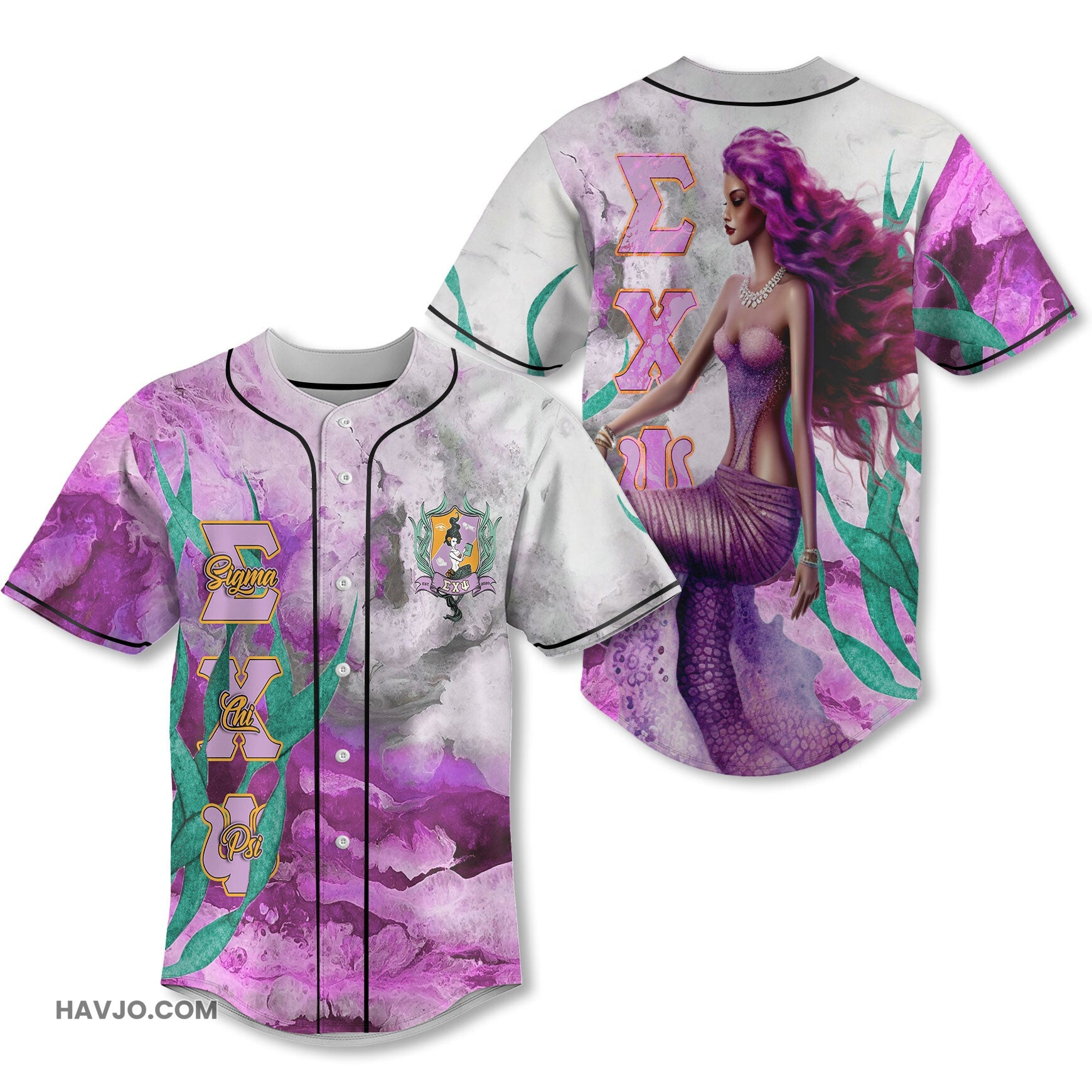 Sorority Sigma Chi Psi Seaweed Mermaid Style Baseball Jersey
