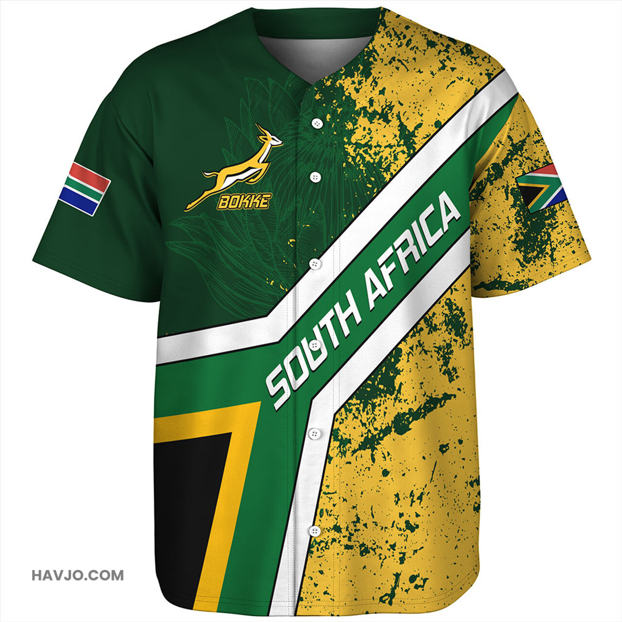 South Africa Bokke Flag Gunge Background Baseball Jersey