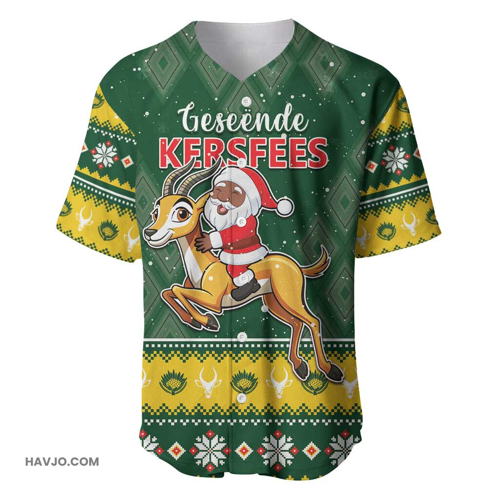 South Africa Christmas Funny Santa Riding Springbok Baseball Jersey