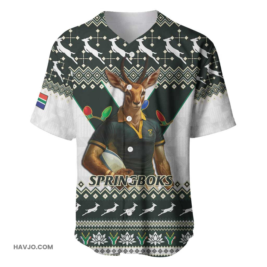 South Africa Christmas Rugby Springboks Mascot Mix African Pattern Baseball Jersey