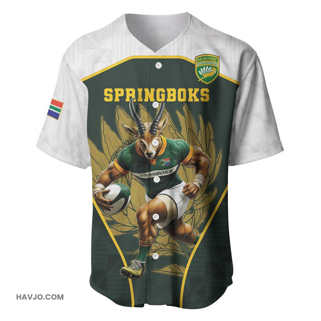 South Africa Rugby Personalised Springboks Mascot With King Protea African Pattern Baseball Jersey