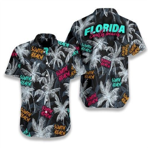 South Beach Coconut Tree Seamless Hawaiian Shirt Tropical Aloha Button Up