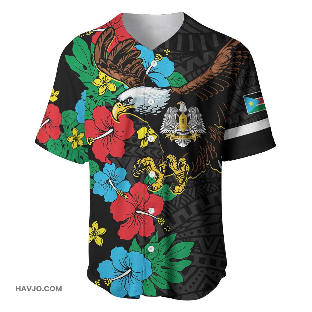 South Sudan African Pattern Hibiscus Floral Baseball Jersey