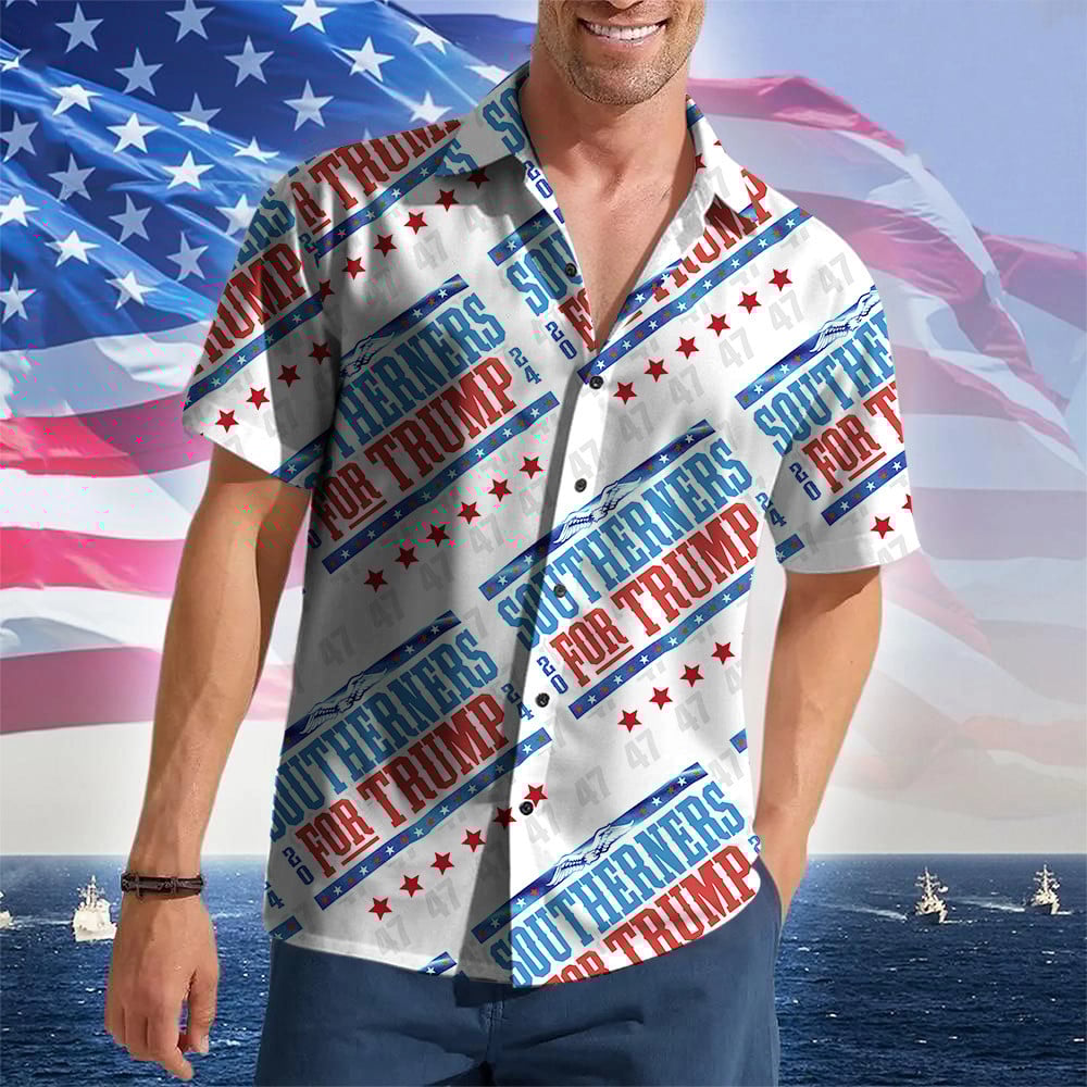 Southerners For Trump 2024 Hawaiian Shirt Pro Trump Button Up Shirt Men Gifts For Southerners