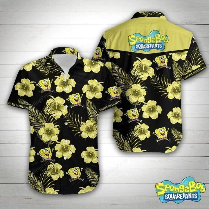 Spongebob Squarepants Hibiscus Tropical Hawaiian Shirt Tropical Aloha Button Up