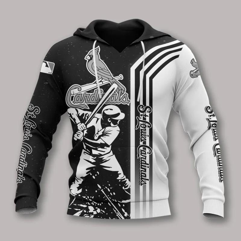 St. Louis Cardinals Black And White MLB All Over Print Hoodie