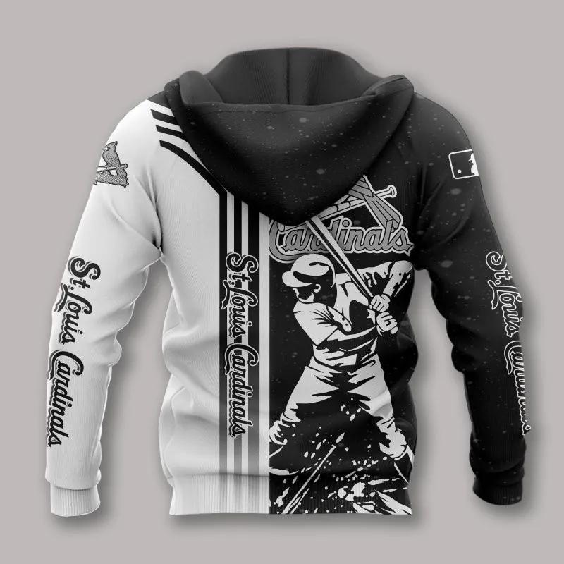 Alternative view of St. Louis Cardinals Black And White MLB All Over Print Hoodie