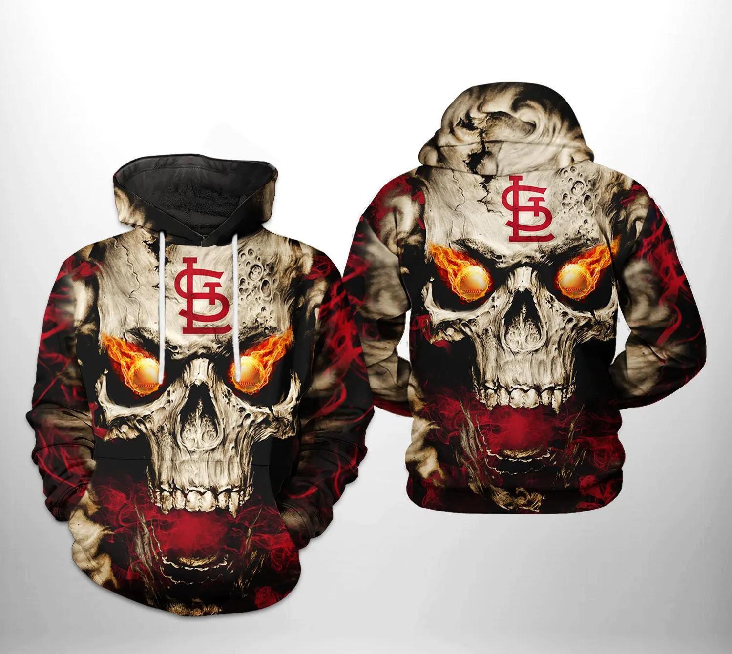 St. Louis Cardinals MLB Skull 3D MLB All Over Print Hoodie