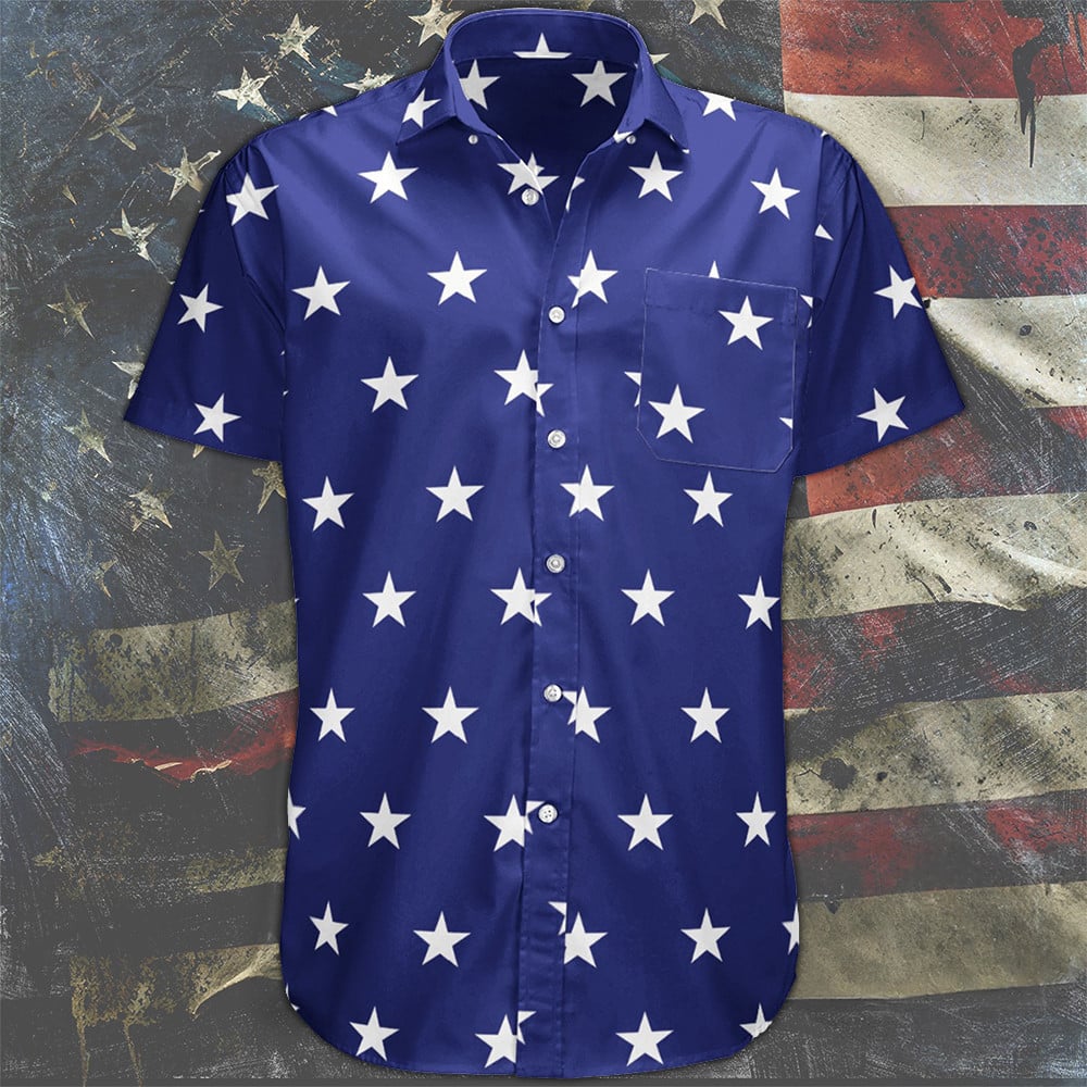 Star Spangled Hawaiian Shirt Men's Button Down Shirt Patriotic Clothing