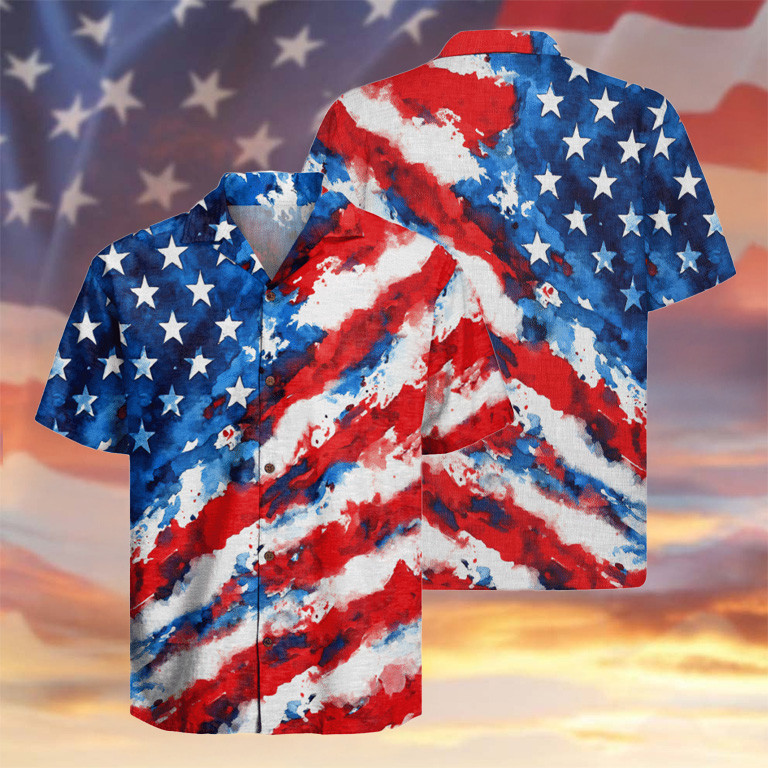 Star Spangled Hawaiian Shirt USA Flag Aloha Shirt Patriotic Apparel Christmas Gifts For Men
