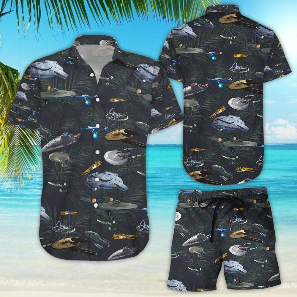 Star Trek Spaceship Hawaiian Shirt Tropical Aloha Button Up
