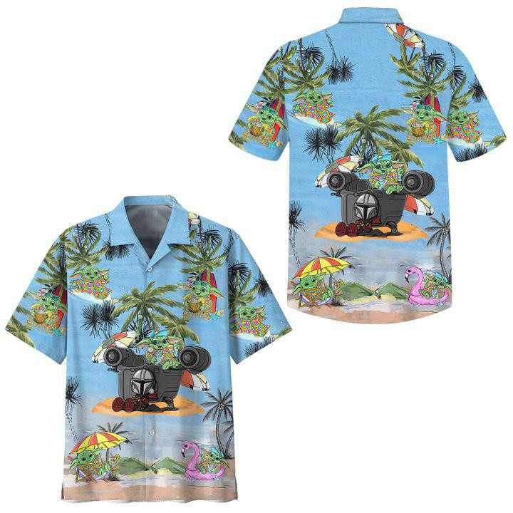 Star Wars Baby Yoda Summer Time Hawaiian Shirt Tropical Aloha Button Up