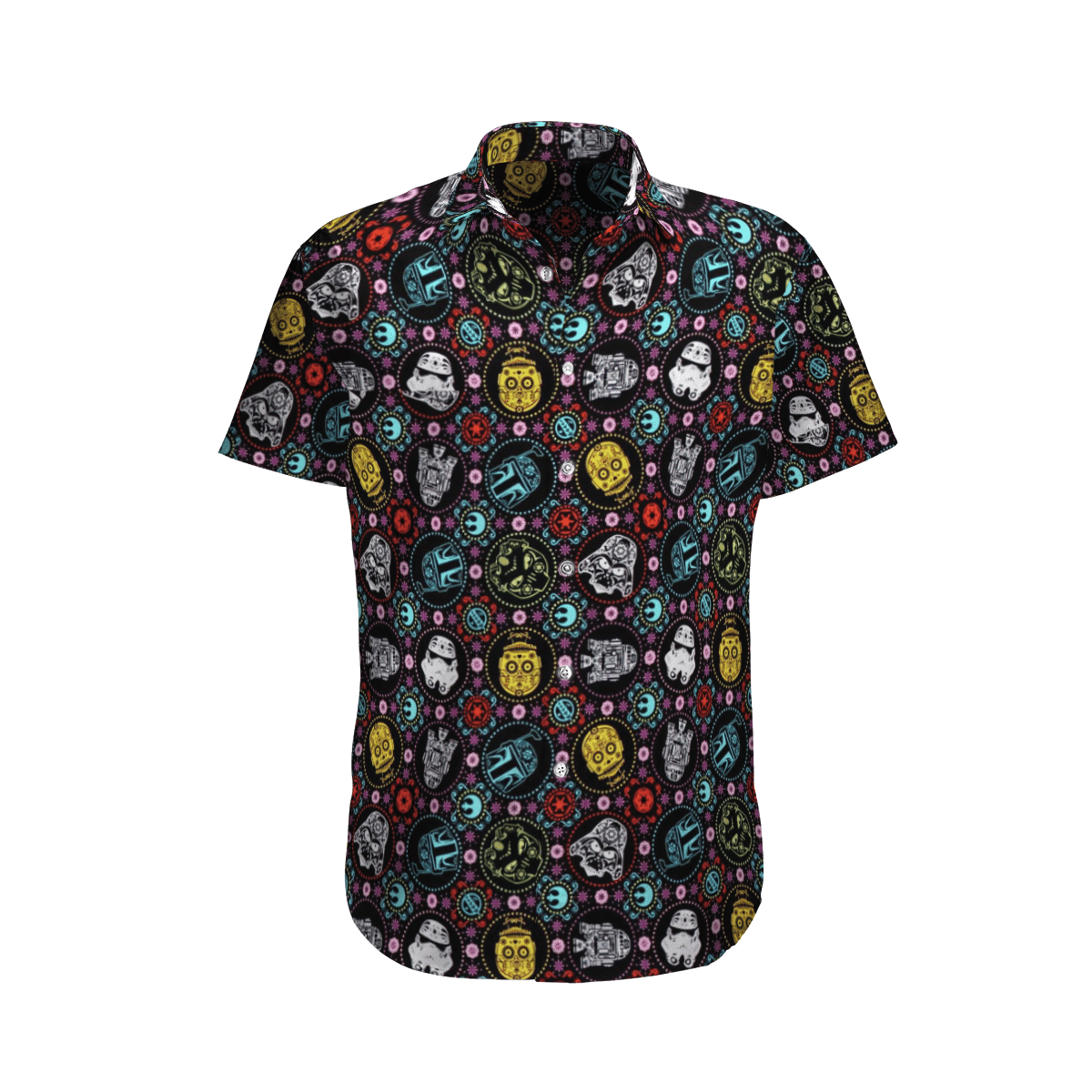 Star Wars Face Characters Pattern Hawaiian Shirt Tropical Aloha Button Up