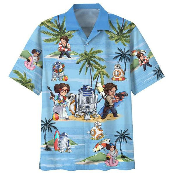 Star Wars Leia Organa Han Solo Hawaiian Shirt Tropical Aloha Button Up