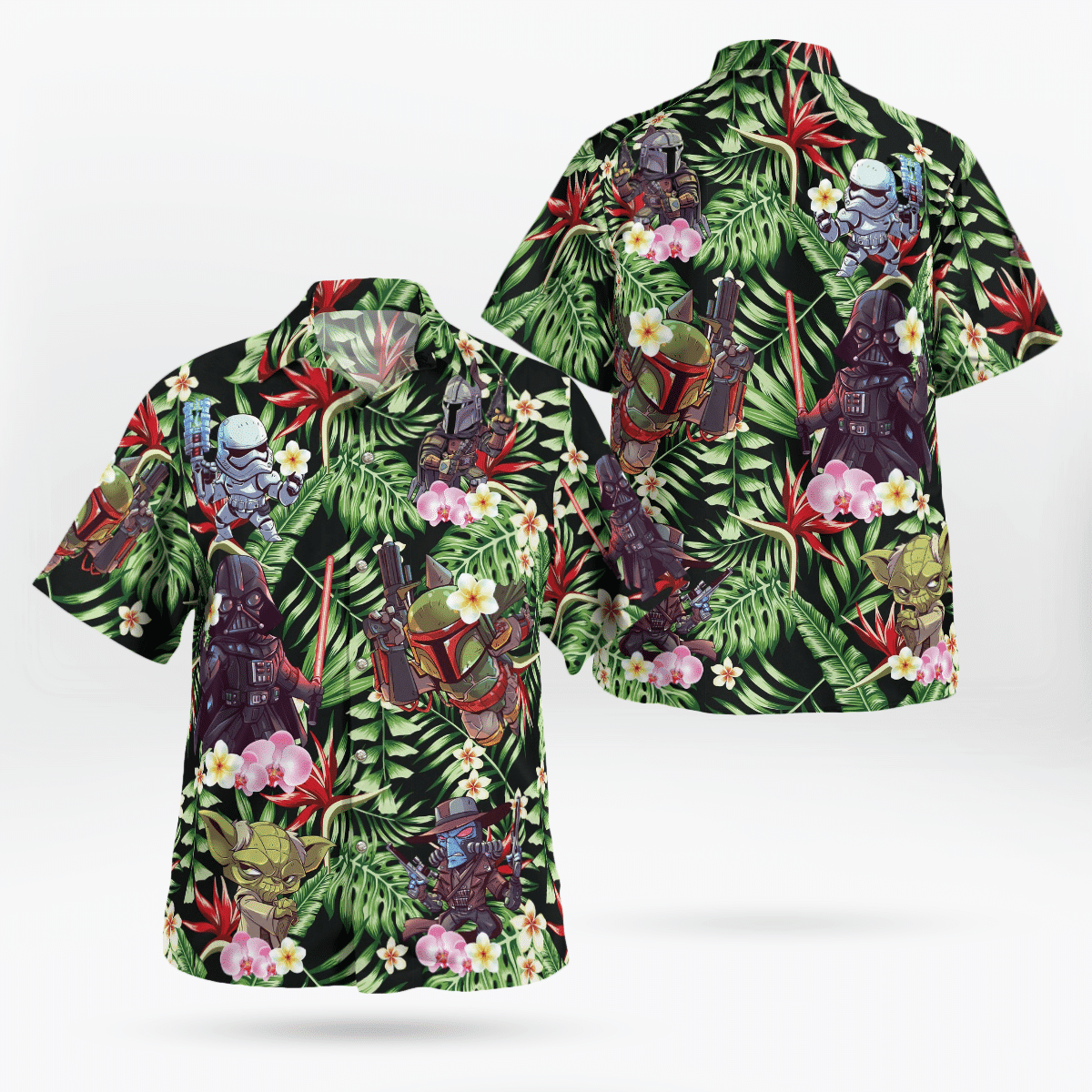 Star Wars Mini Characters Floral Hawaiian Shirt Tropical Aloha Button Up