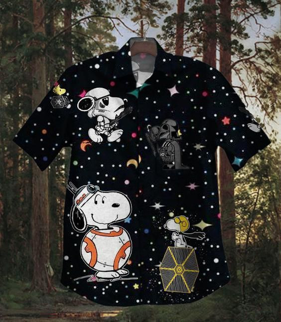 Star Wars Snoopy Hawaiian Shirt Tropical Aloha Button Up
