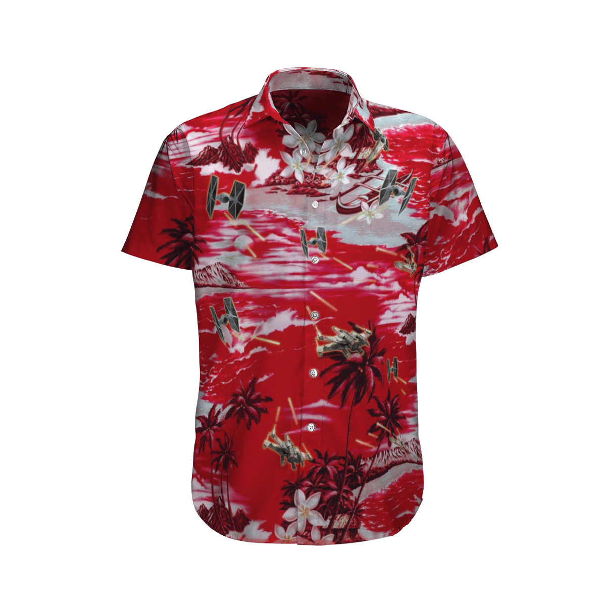 Star Wars Spaceships Battle Red Hawaiian Shirt Tropical Aloha Button Up
