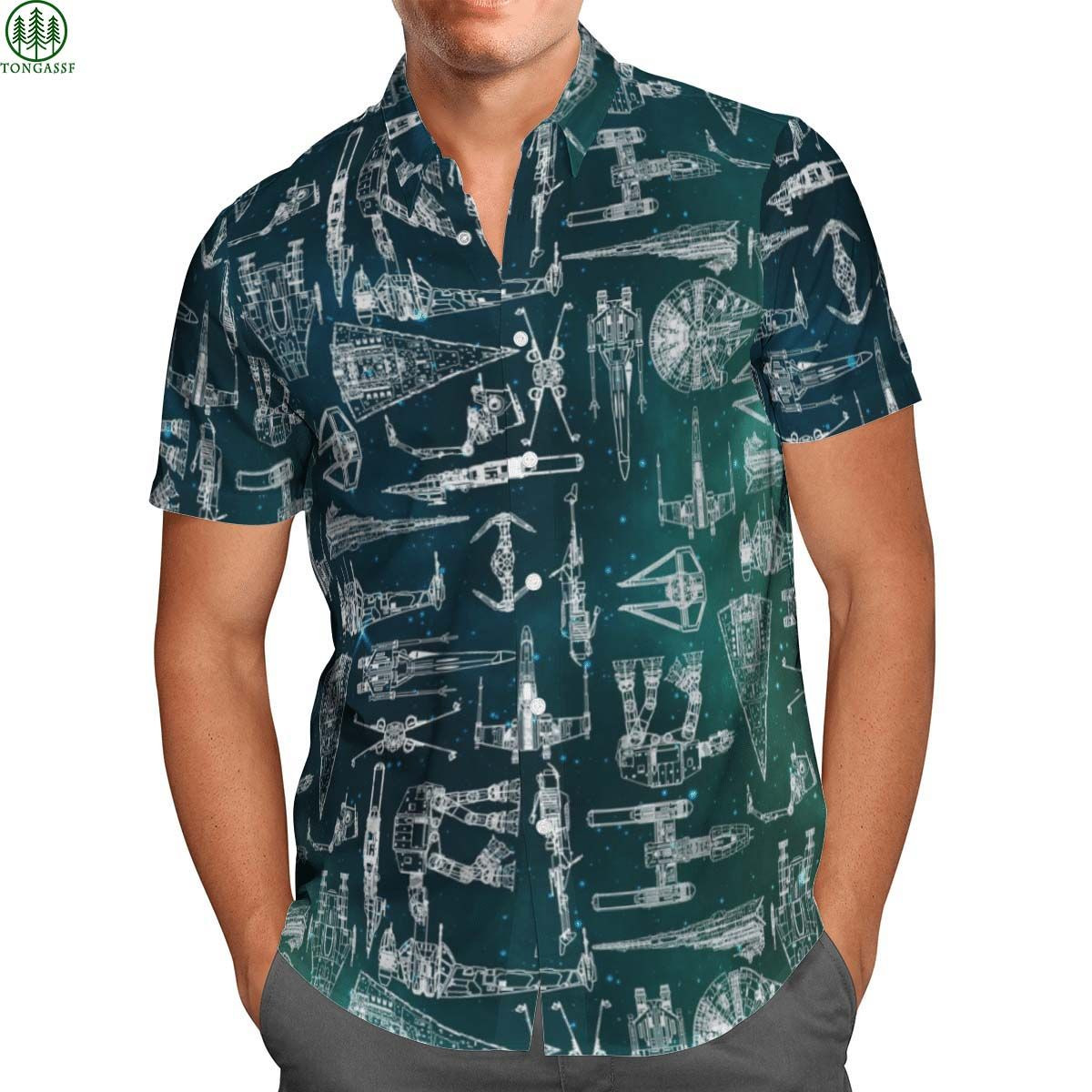 Star Wars Starships Green Hawaiian Shirt Tropical Aloha Button Up