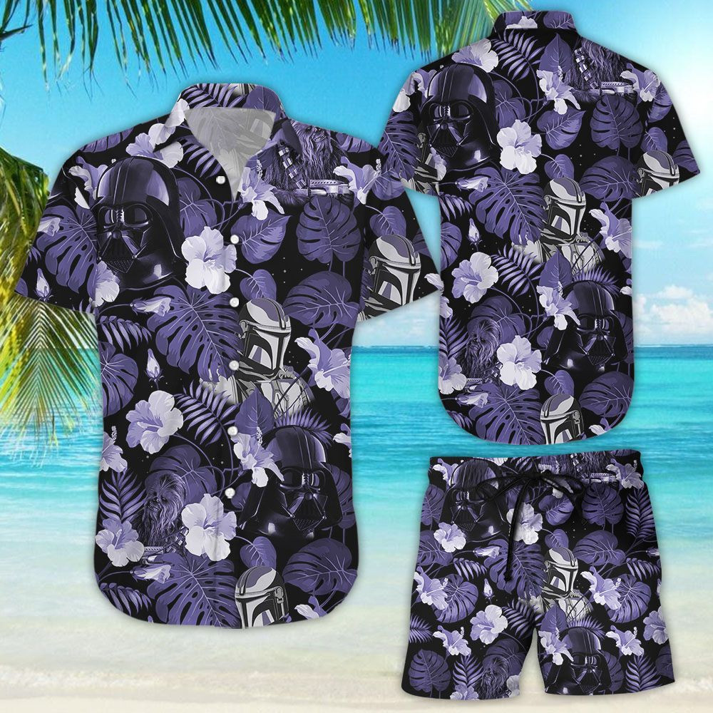Star Wars Vader Floral Purple Hawaiian Shirt Tropical Aloha Button Up