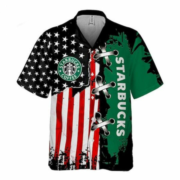 Starbucks Coffee Flag Hawaiian Shirt Tropical Aloha Button Up
