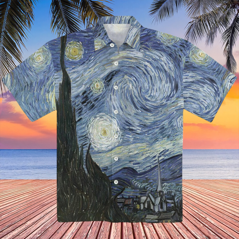 Starry Night Art Hawaiian Shirt Van Gogh Art Aloha Shirt Gifts For Van Gogh Lovers