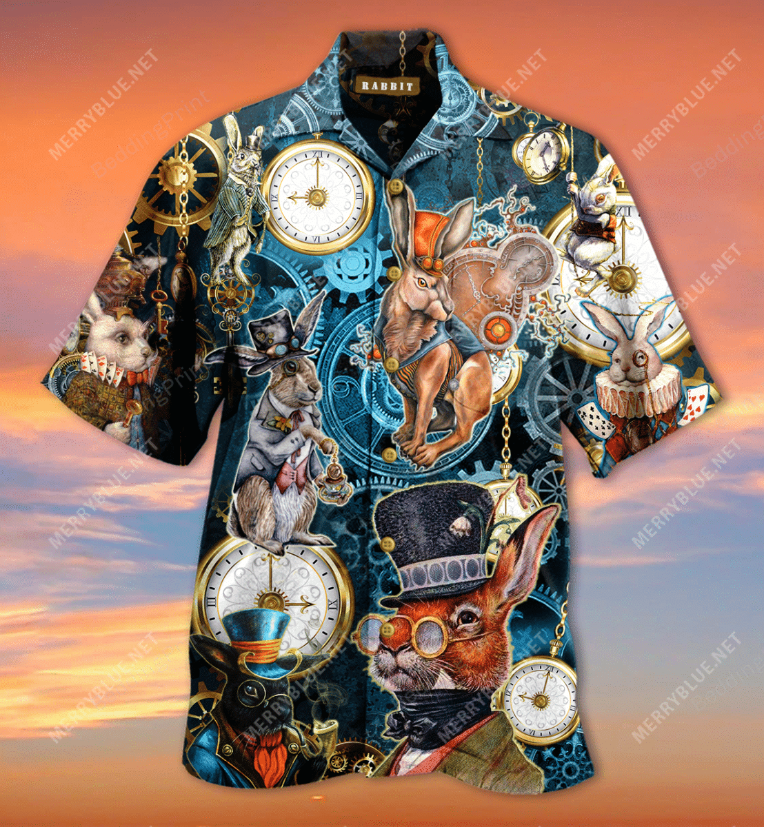 Steampunk Bunny Hawaiian Shirt Tropical Aloha Button Up
