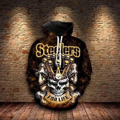 Steelers For Life King Skull Pittsburgh Steelers NFL 3D All Over Print Hoodie