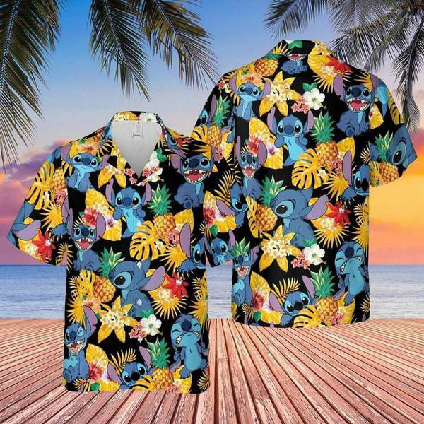 Stitch Disney Funny Stitch Pineapple Hawaiian Shirt Tropical Aloha Button Up