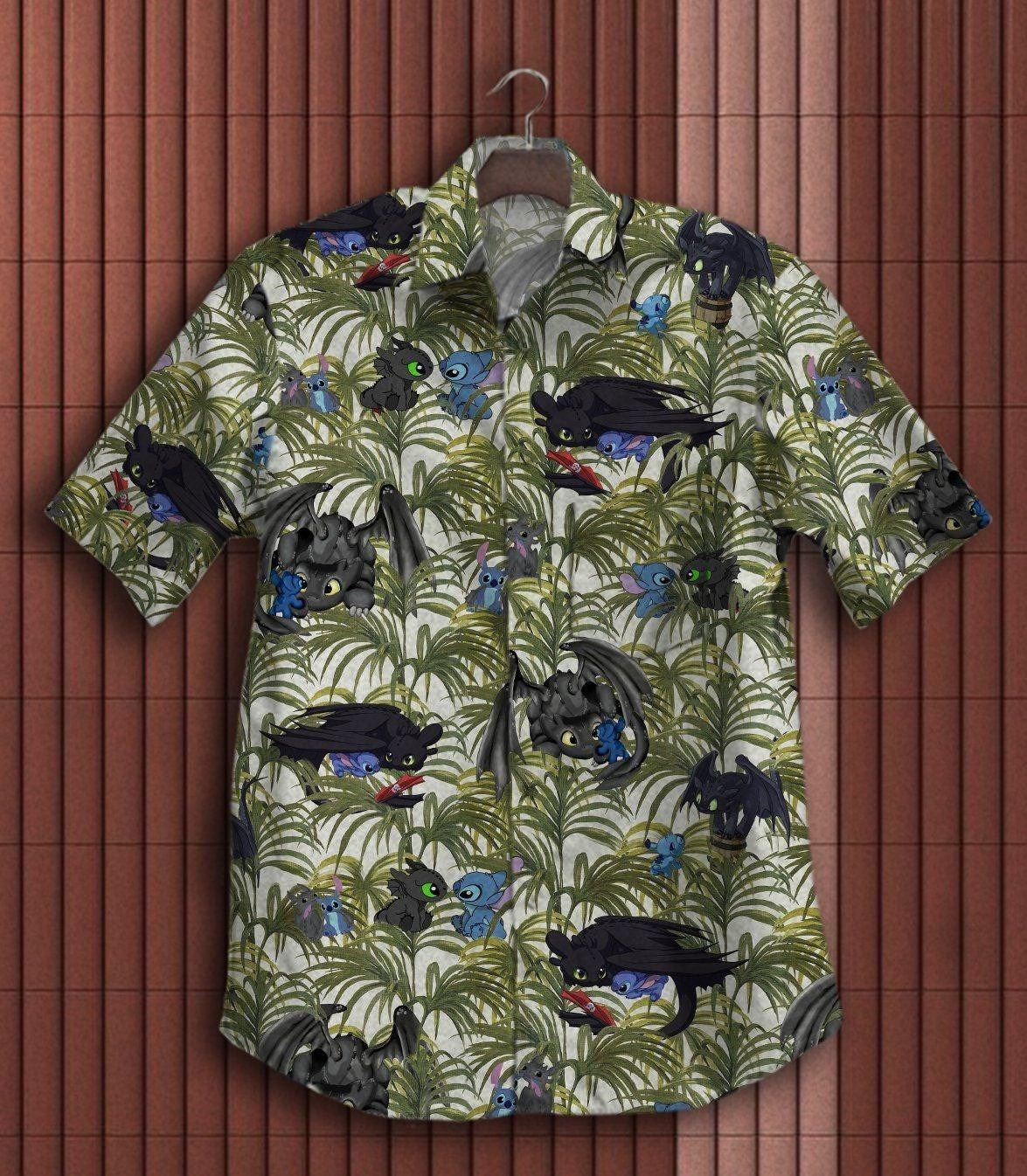 Stitch Disney Stitch And Toothless How To Train Your Dragon Hawaiian Shirt Tropical Aloha Button Up