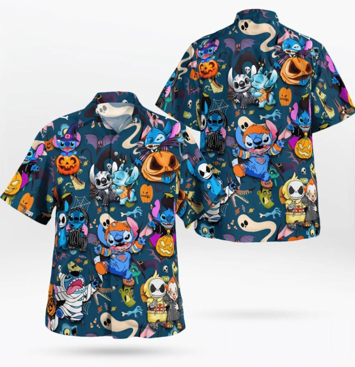Stitch Disney Stitch Cosplay Halloween Stitch Jack Skellington Hawaiian Shirt Tropical Aloha Button Up