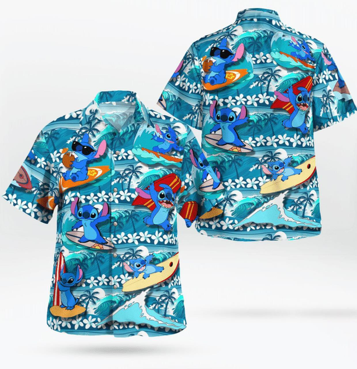 Stitch Disney Sulfing Lilo And Stitch Hawaiian Shirt Tropical Aloha Button Up