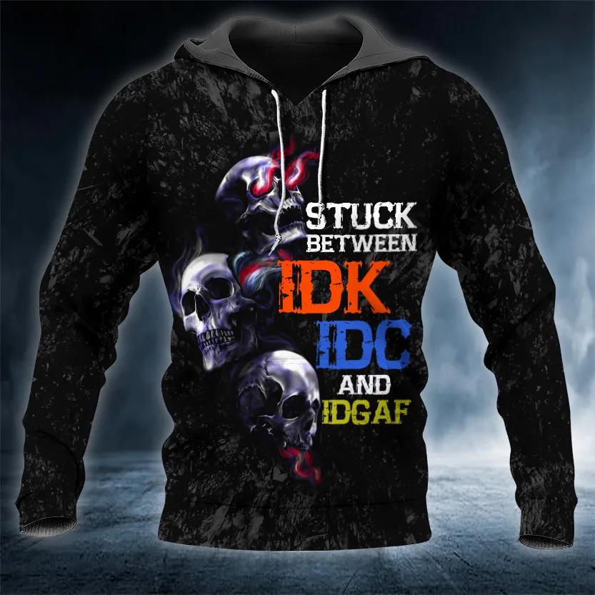 Stuck Between IDK IDC IDGAF Skull 3D All Over Print Hoodie