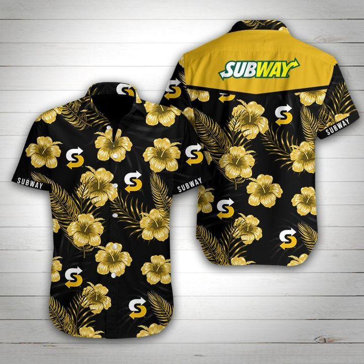 Subway Tropical Flower Hawaiian Shirt Tropical Aloha Button Up