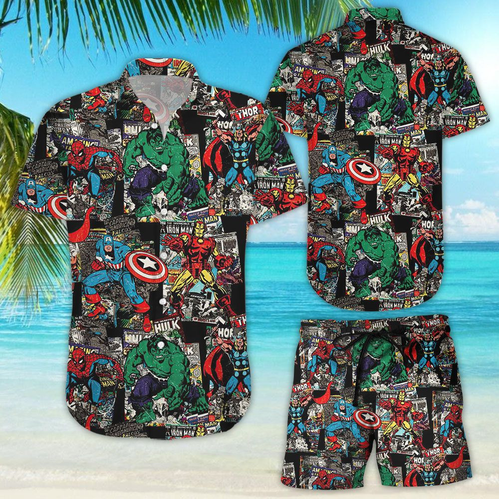 Super Heros Marvel Hawaiian Shirt Tropical Aloha Button Up