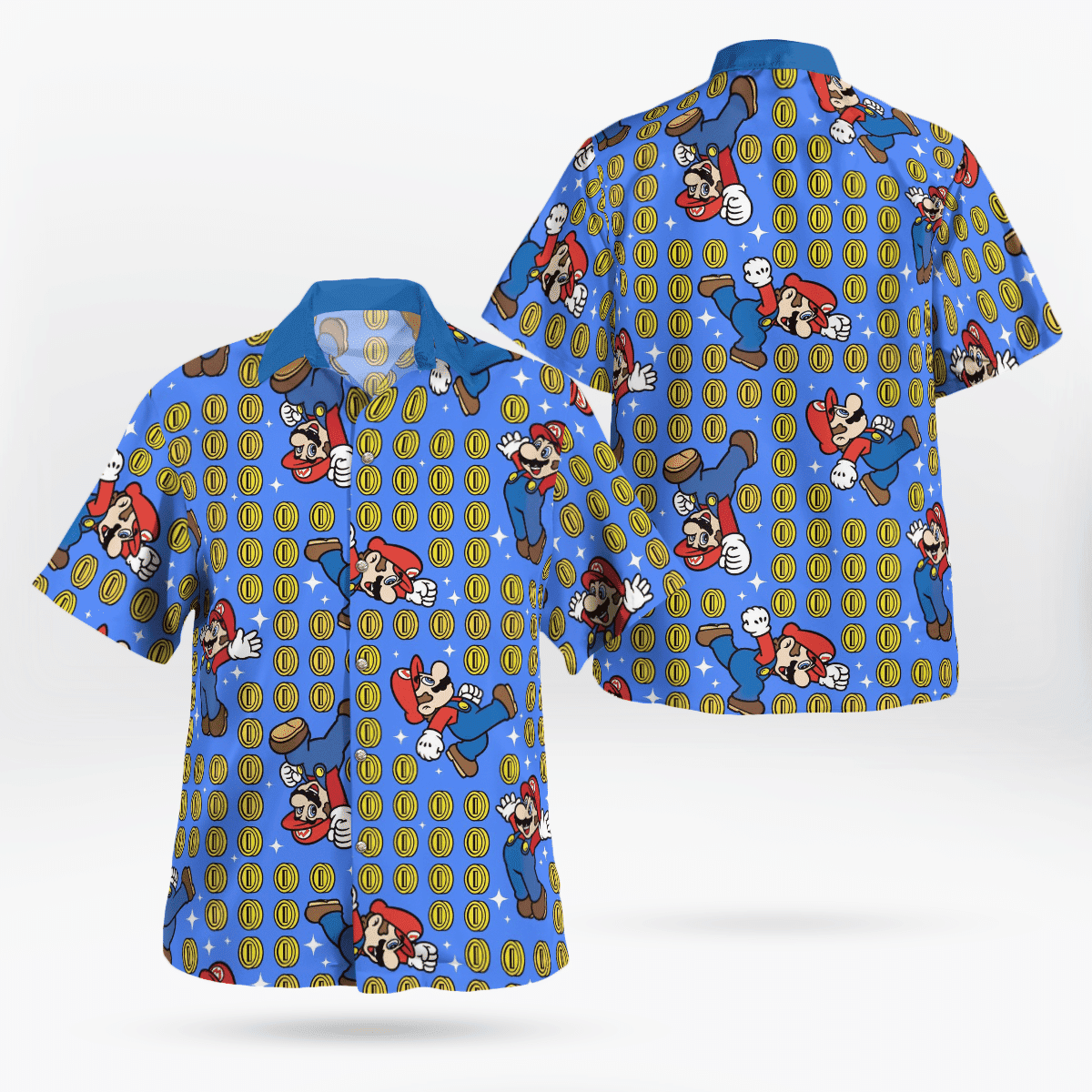 Super Mario With Coin Hawaiian Shirt Tropical Aloha Button Up