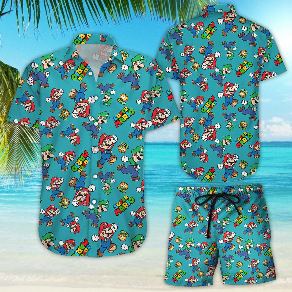 Super Mario With Fire Flower Hawaiian Shirt Tropical Aloha Button Up