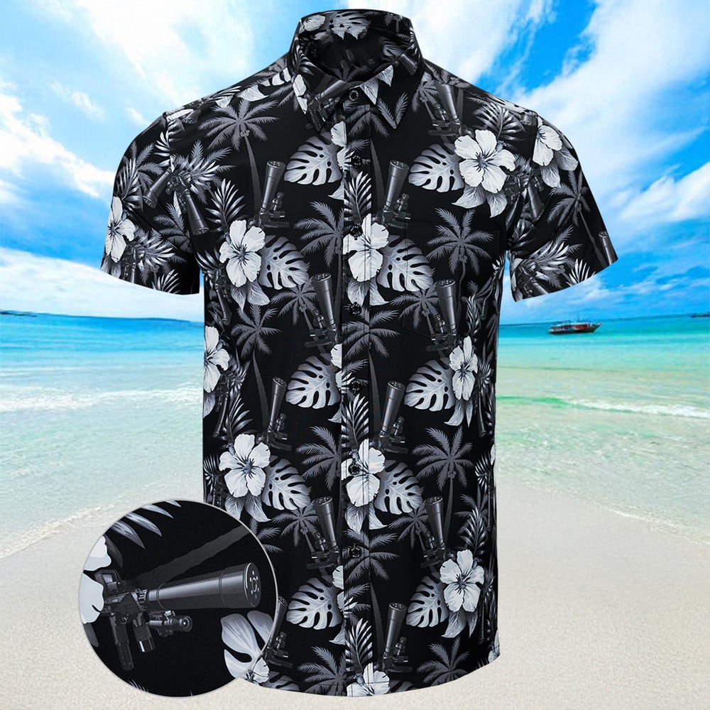 Suppressed Black White Hawaiian Shirt Summer Short Sleeve Button Down Shirts Gifts For Him