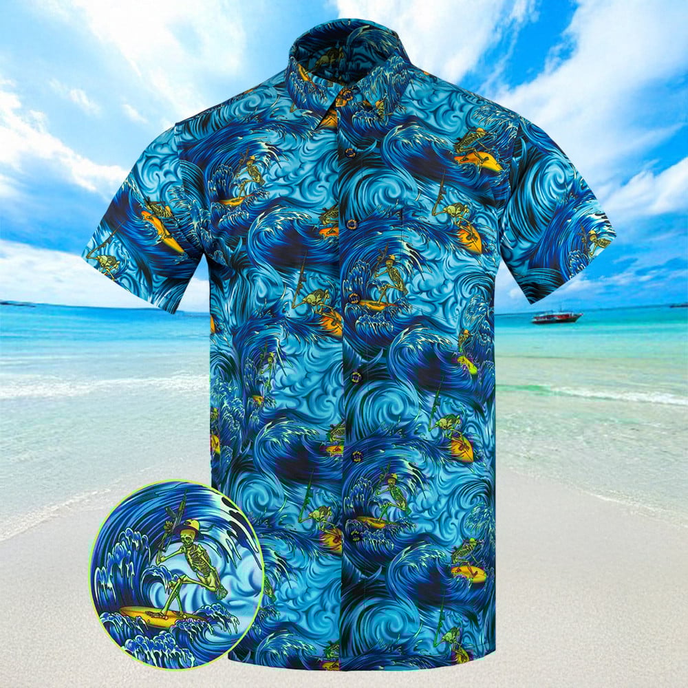 Surfs Up Blue Hawaiian Shirt Summer Short Sleeve Button Down Shirts Gifts For Men