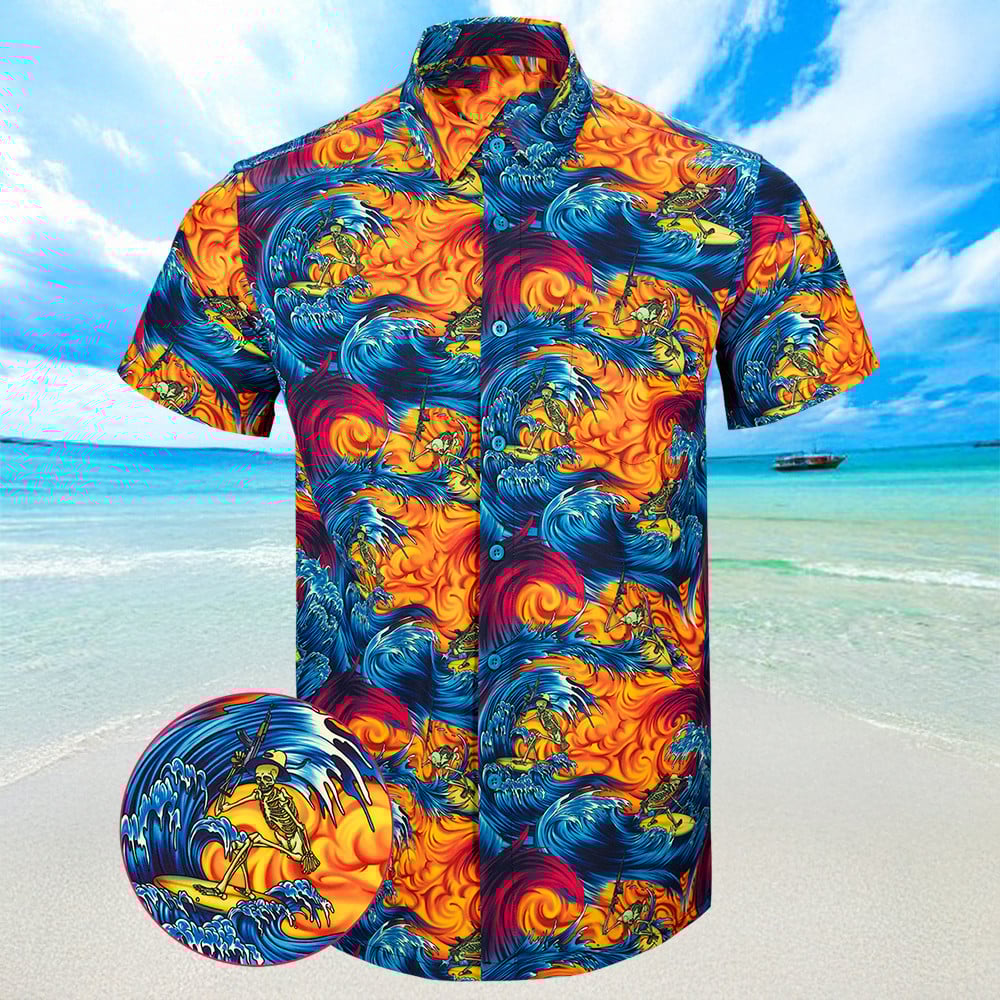 Surfs Up Hawaiian Shirt Summer Short Sleeve Button Down Shirts Boyfriend Gifts