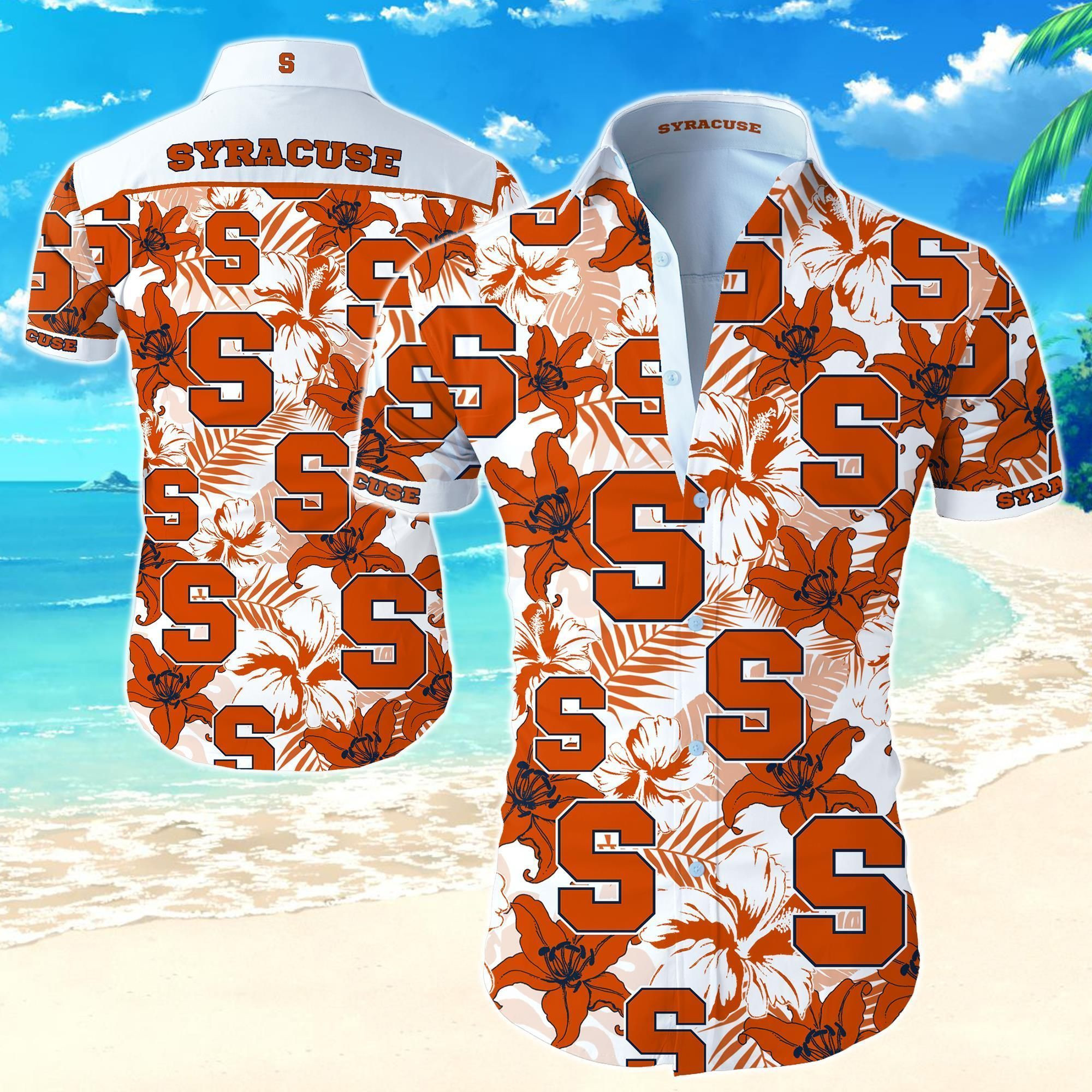 Syracuse Orange Hawaiian Shirt Tropical Aloha Button Up