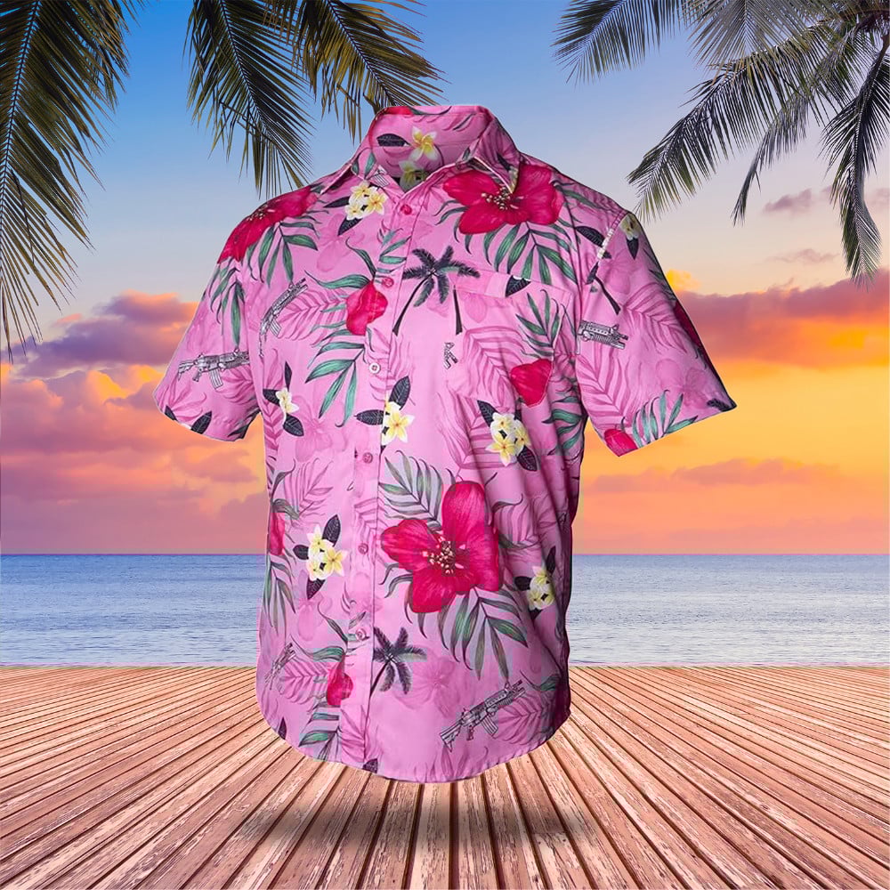 Tactical Hawaiian Shirt Guns Button Up Shirt Flower And Weapons Shirts Gun Lovers Gifts