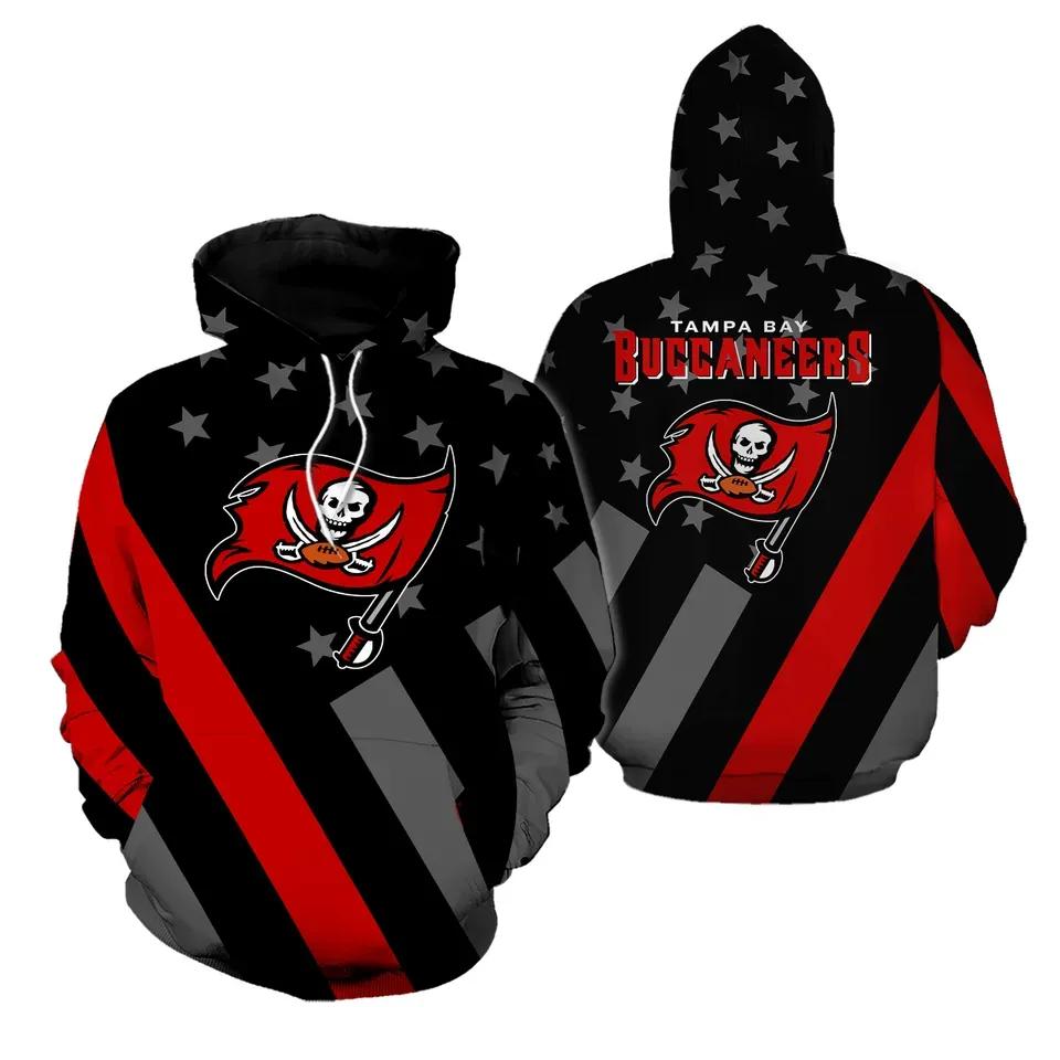 Tampa Bay Buccaneers American Flag Black NFL 3D All Over Print Hoodie