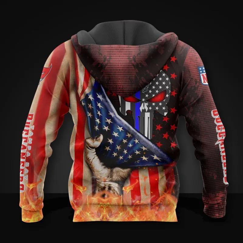 Alternative view of Tampa Bay Buccaneers American Flag Skull NFL 3D All Over Print Hoodie