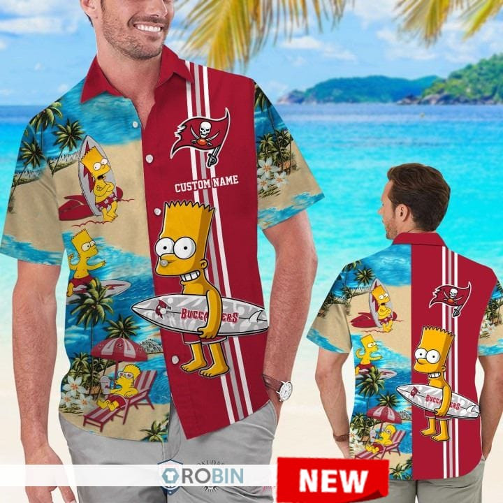 Tampa Bay Buccaneers Bart Simpson Hawaiian Shirt Tropical Aloha Button Up