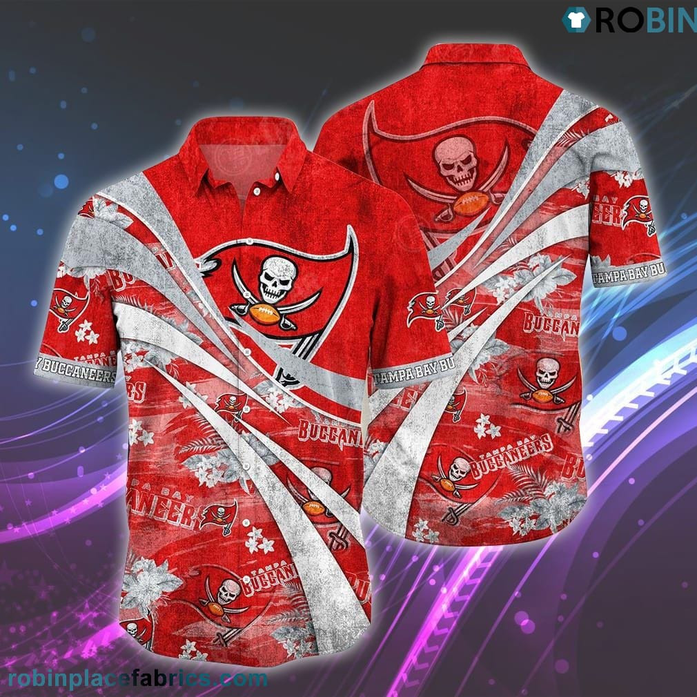 Tampa Bay Buccaneers Floral Pattern Graphic Hawaiian Shirt Tropical Aloha Button Up