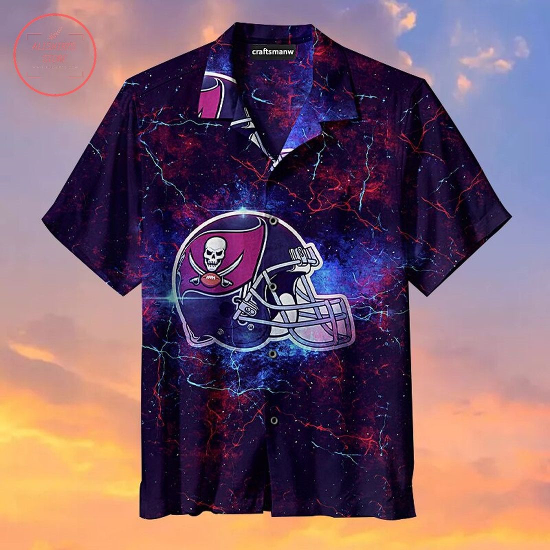 Tampa Bay Buccaneers Football Helmet Hawaiian Shirt Tropical Aloha Button Up