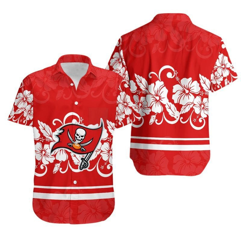 Tampa Bay Buccaneers Hibiscus Flowers Hawaiian Shirt Tropical Aloha Button Up
