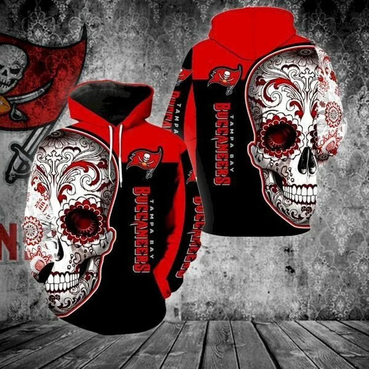 Tampa Bay Buccaneers Skull Floral NFL 3D All Over Print Hoodie